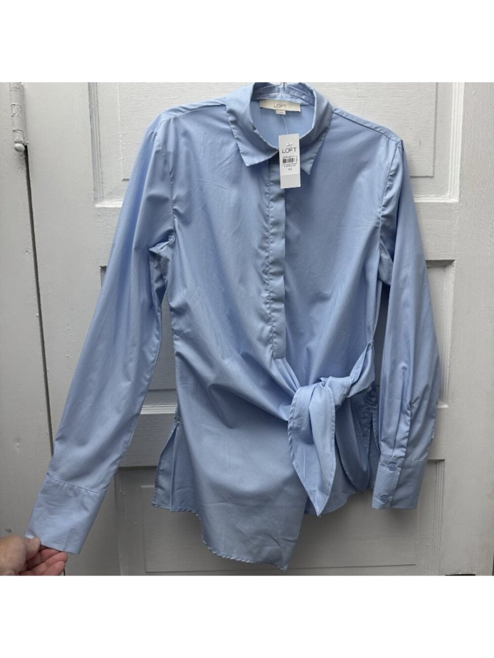 LOFT Womens XS Blue Wrap Tie Button Front Shirt Blouse Long Sleeve NWT